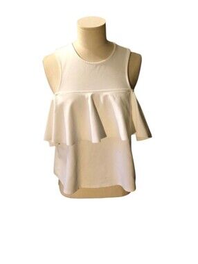 3/$20 Zara Ruffled Stretch Top White 18" Length Size S Like New